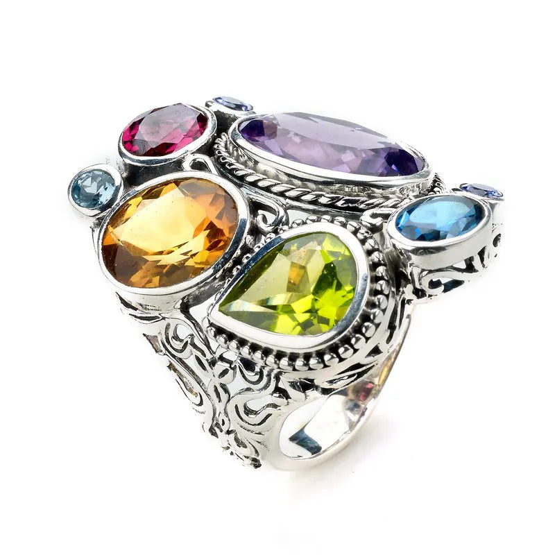 Wedding Bands with Gemstones-Madeira Ring- Multi Gemstones