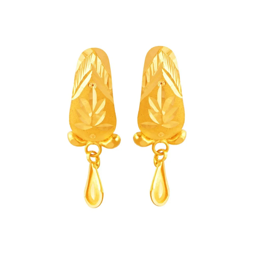 Handcrafted Pearl Earrings-22KT (916) Yellow Gold Stud Earrings With Artistic Floral Motifs