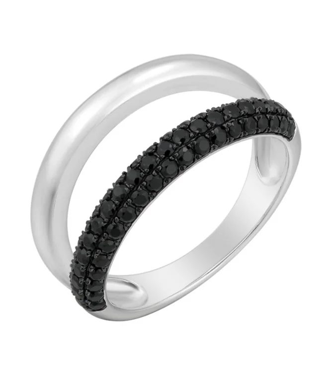 Custom Wedding Rings with Names-Black Spinnel Double Band Ring