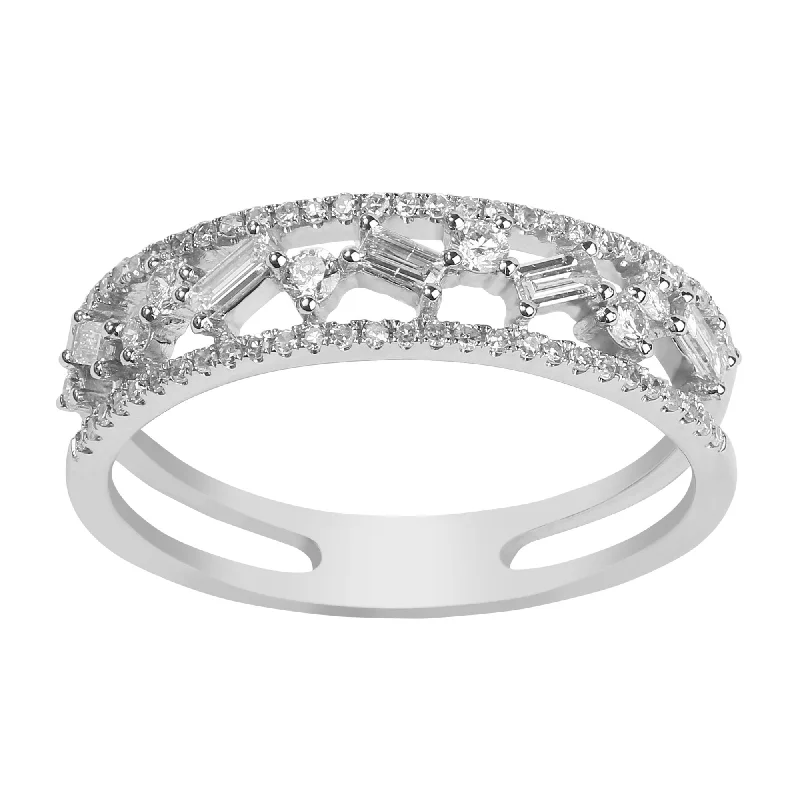 Simple Silver Wedding Bands-14K White Gold Diamond Ring