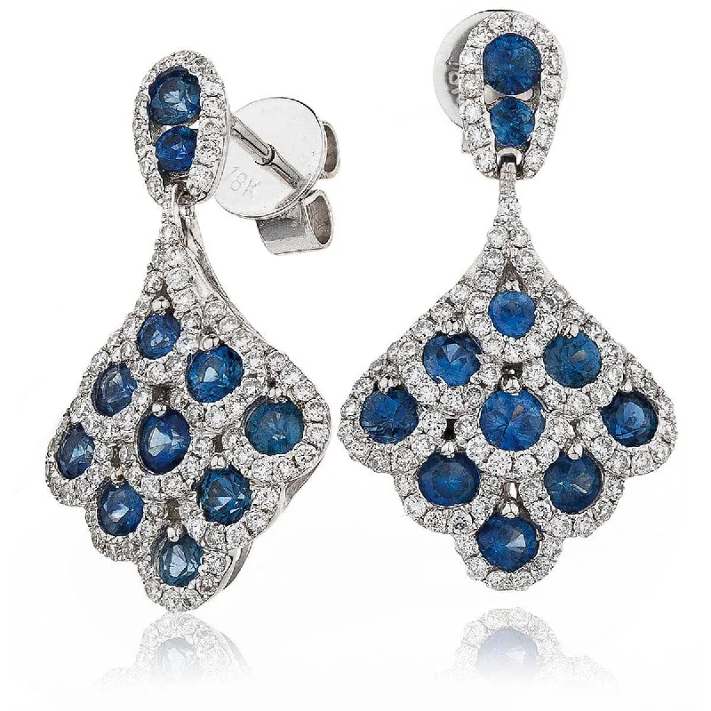 Stylish Hoop Earrings for Women-SAPPHIRE IN DIAMOND SILHOUETTE FANCY DROP EARRINGS