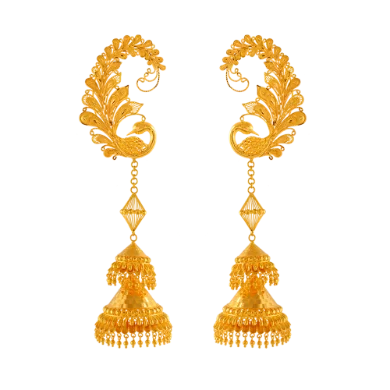 Vintage Pearl Earrings-Regal Traditional 22k Gold Jhumka Pasha Earrings