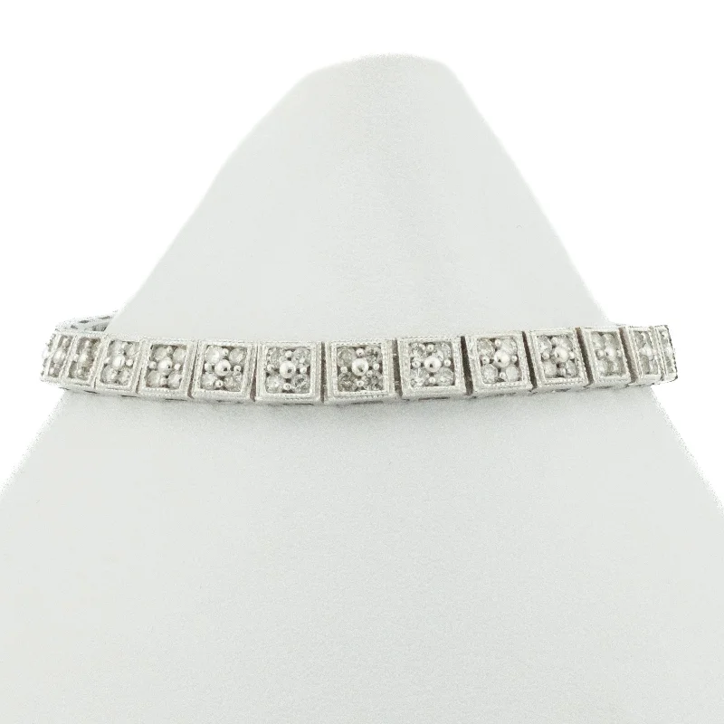 Personalized Charm Bangles-4.00ctw Round Diamond 7" Tennis Bracelet in 14K White Gold