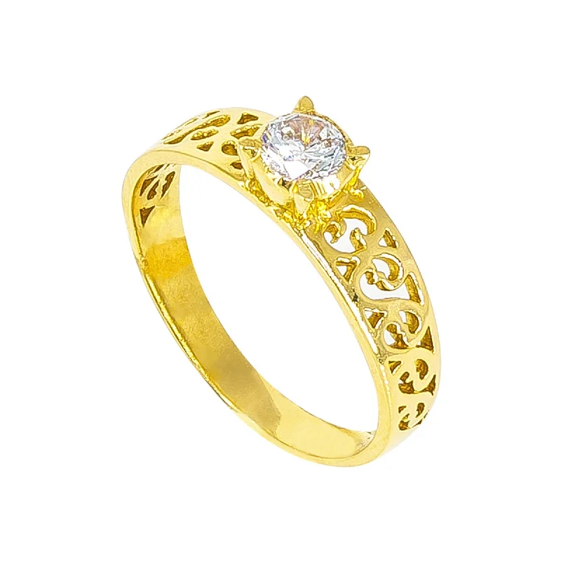 Bohemian Style Rings-22K Yellow Gold Ring W/ Filigree & Cubic Zirconia