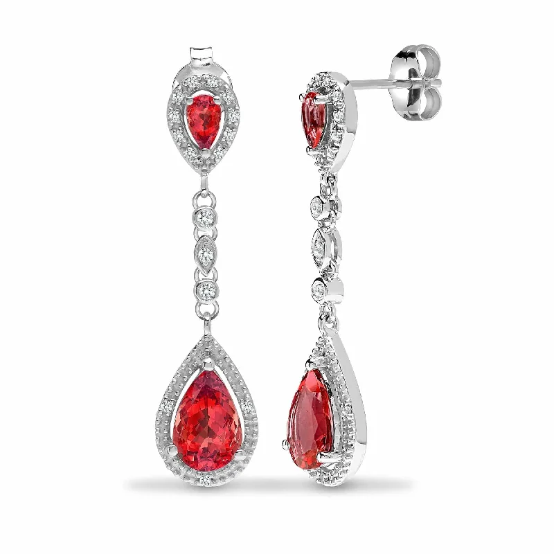 Trendy Rose Gold Earrings-GARNET DROP EARRINGS IN 9K WHITE GOLD