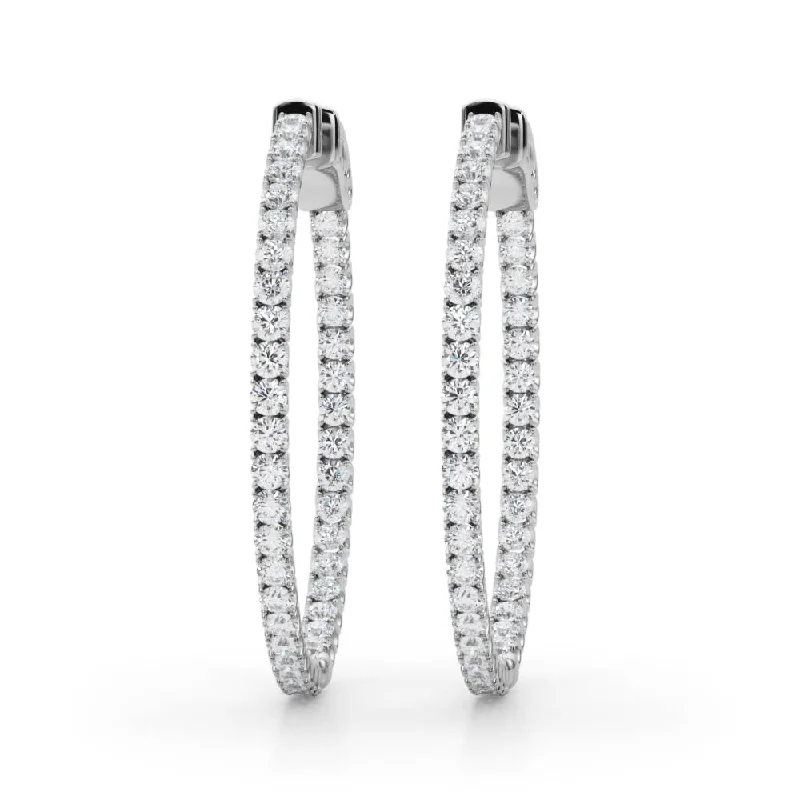 Wedding Earrings for Brides-14k Inside Out Hoop Diamond Earring 30mm