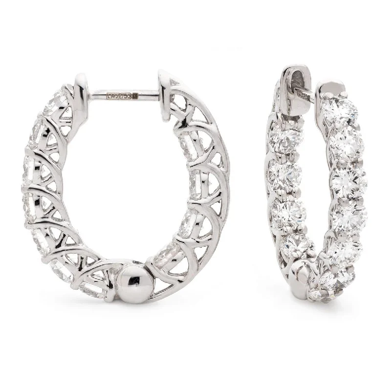 Premium Gold Earrings-DIAMOND CLAW SETTING HOOP EARRINGS IN 18K WHITE GOLD