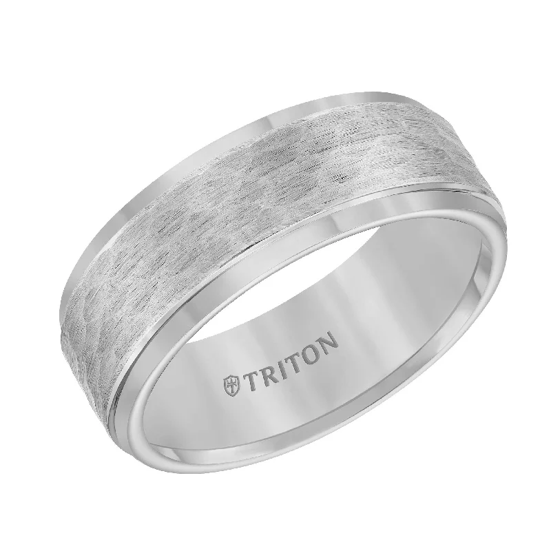 Silver Wedding Rings for Men-WTC Band with Hammered Finish