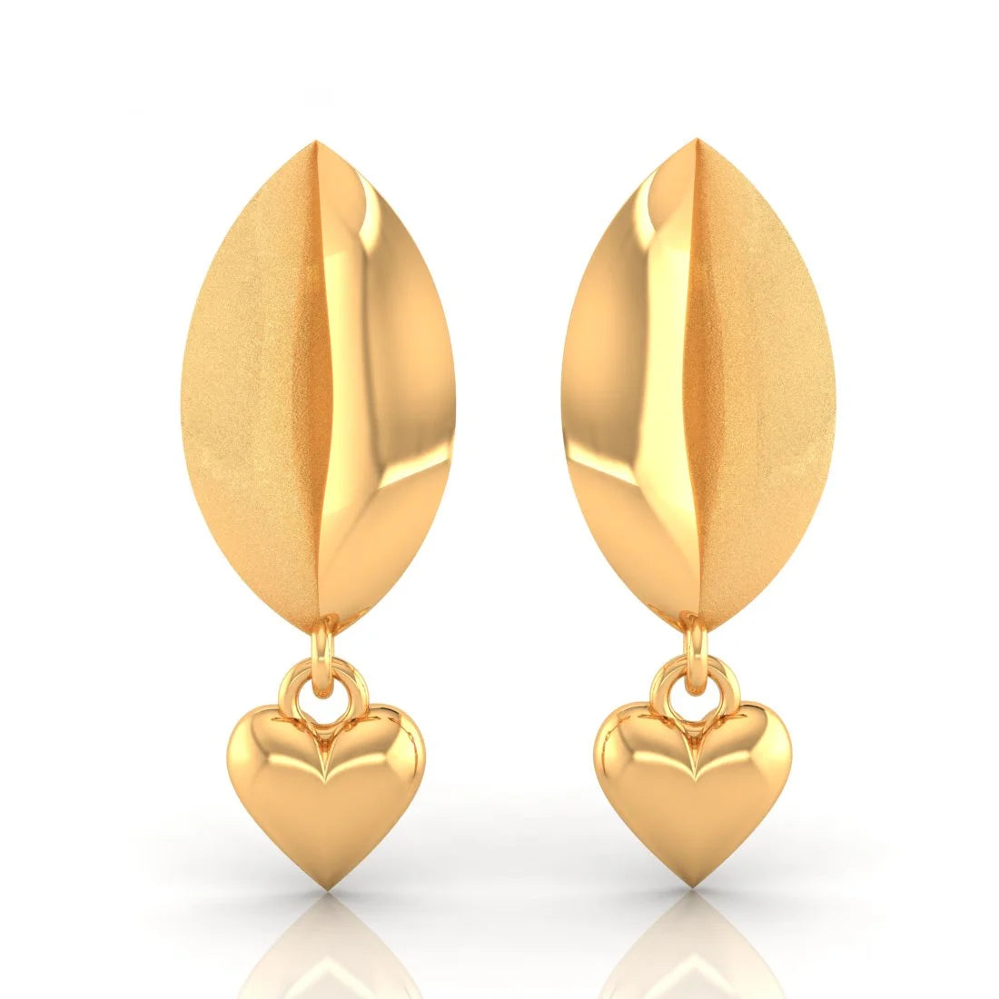 Large Hoop Earrings-22KT (916) Yellow Gold Leaf Drop Earrings With Dangling Heart Charm