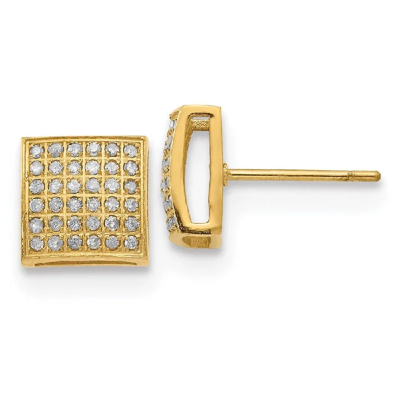 Cute Stud Earrings for Girls-Stainless Steel Polished Yellow IP w/ 3/8ct. Diamond Square Post Earrings