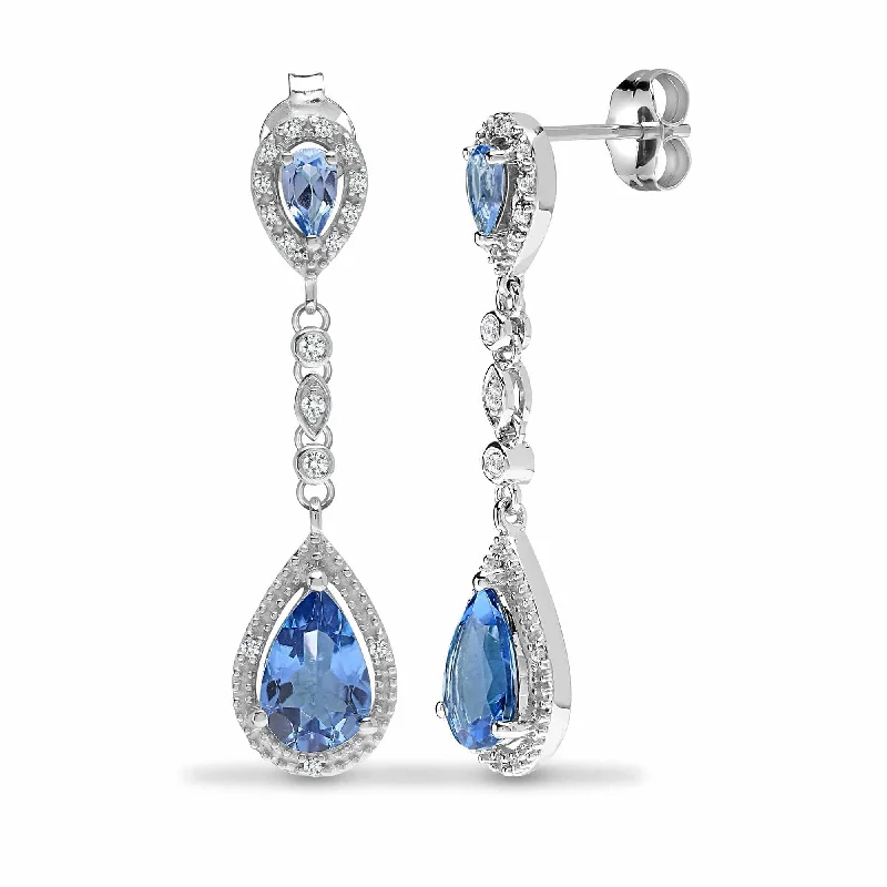 Large Drop Earrings-BLUE TOPAZ DROP EARRINGS IN 9K WHITE GOLD