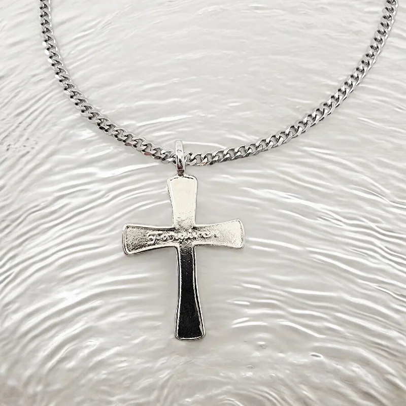 Trendy Silver Necklaces-Forgiven Cross Rhodium Metal Finish Curb Chain Necklace