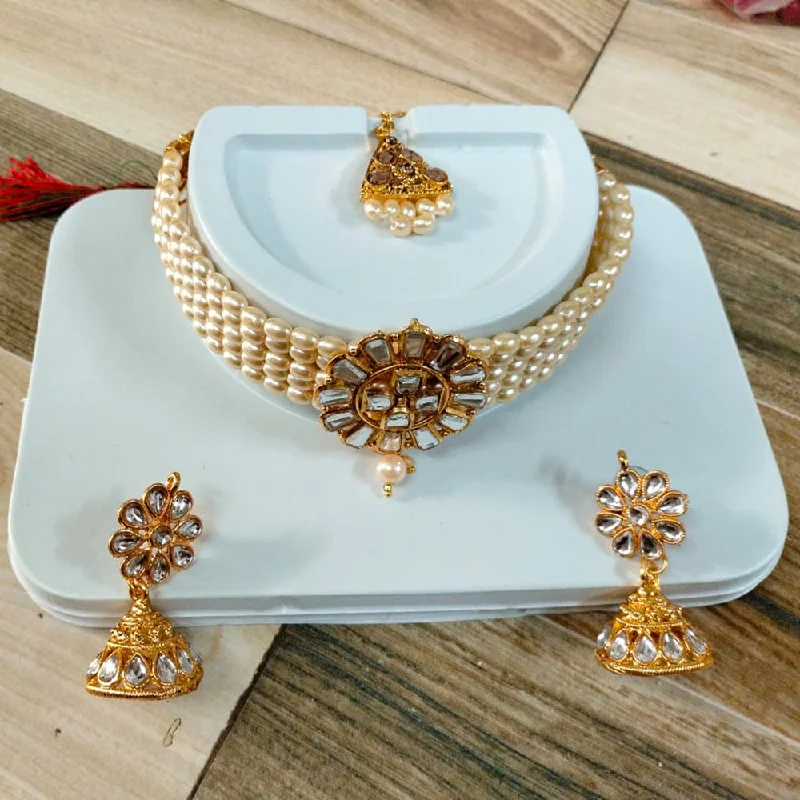 Dainty Pearl Necklaces-Neetu Art Gold Plated Choker Necklace Set