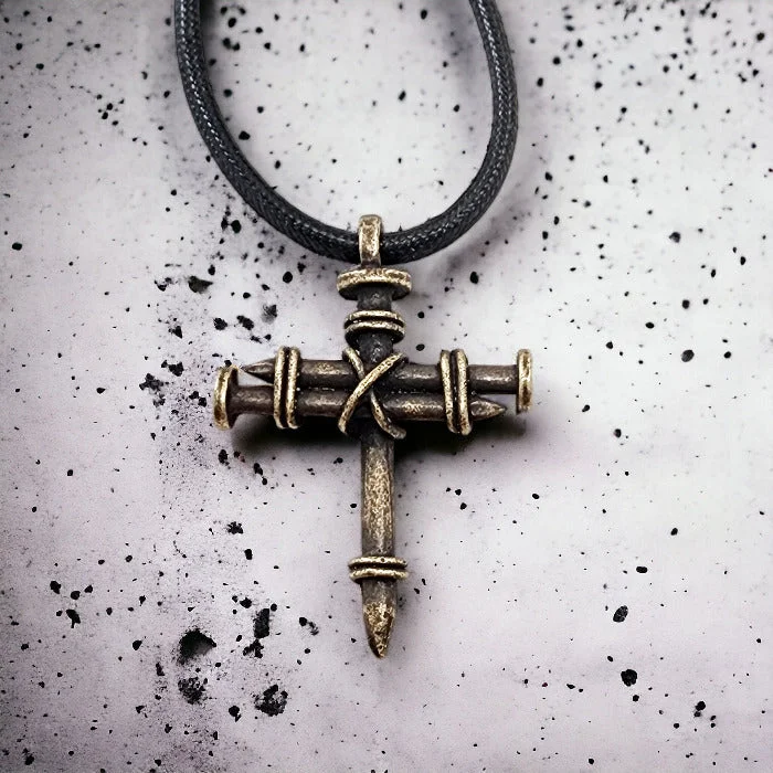 Gold Choker Necklaces-Pewter Nail Cross Necklace Brass