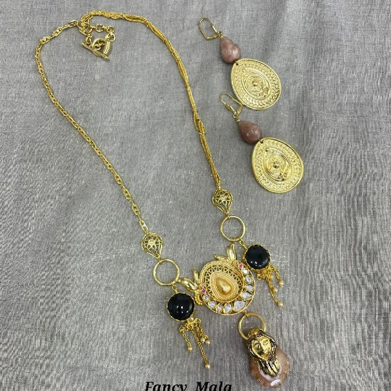 Classic Gold Necklaces-Jyoti Arts Gold Plated Beads Long Necklace Set