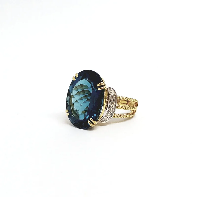 Gold Band Engagement Rings-Ring with Hampton Blue Topaz and Diamonds