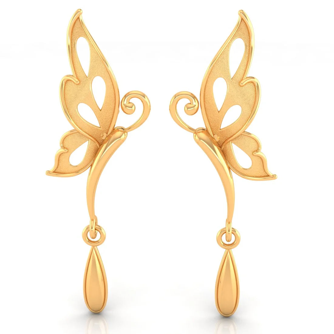 Stud Earrings for Women-22KT (916) Yellow Gold Butterfly Dangle Drop Earrings With Drop Charm