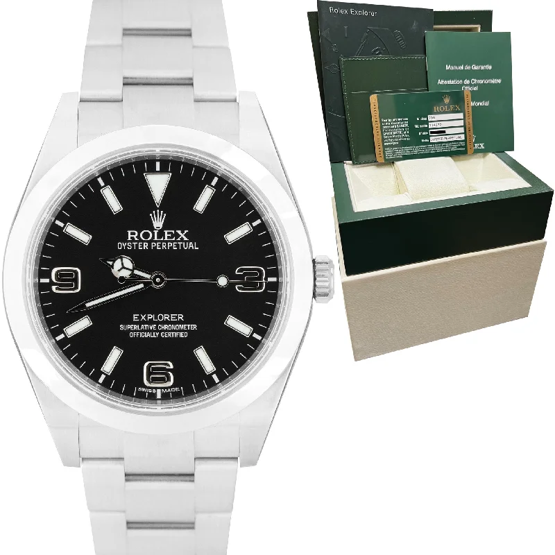 Elegant Silver Watches for Women-MINT OPEN CARD Rolex Explorer I Black 39mm Stainless Steel MK1 Watch 214270 B+P