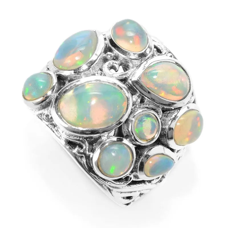 Men's Silver Wedding Bands-Amanzi Ring- Opal