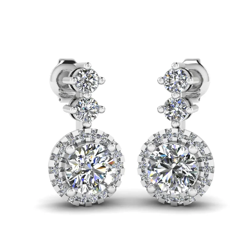 Lightweight Gold Earrings-1.10 Carat Round Shape Halo Natural Diamond Drop Earrings E1RBD