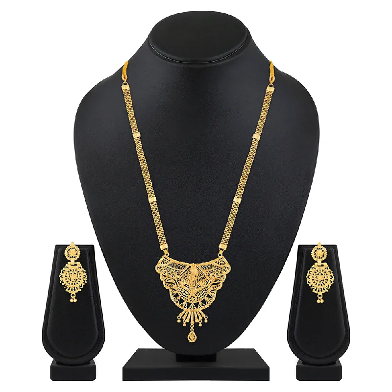 Elegant Rose Gold Necklaces-Mahi Gold Plated Traditional Wedding Necklace Set for Women (NL1108090G)