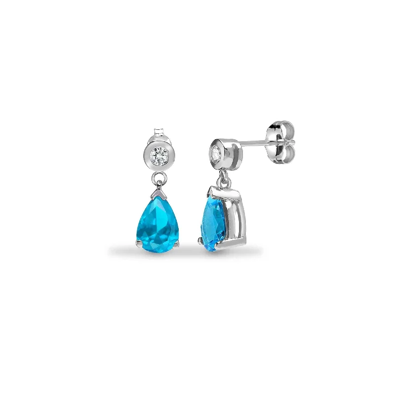 Light Blue Earrings-AQUAMARINE DROP EARRINGS IN 9K WHITE GOLD