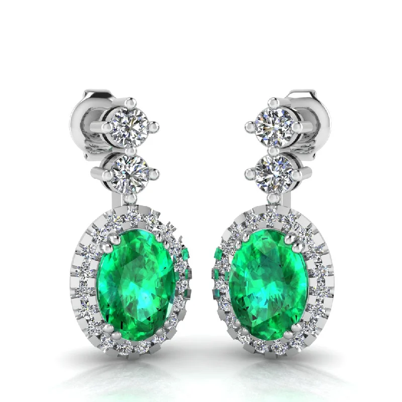 Colorful Beaded Earrings-Emerald 1.40 Carat Oval Shape Halo Natural Diamond Drop Earrings E1OCE