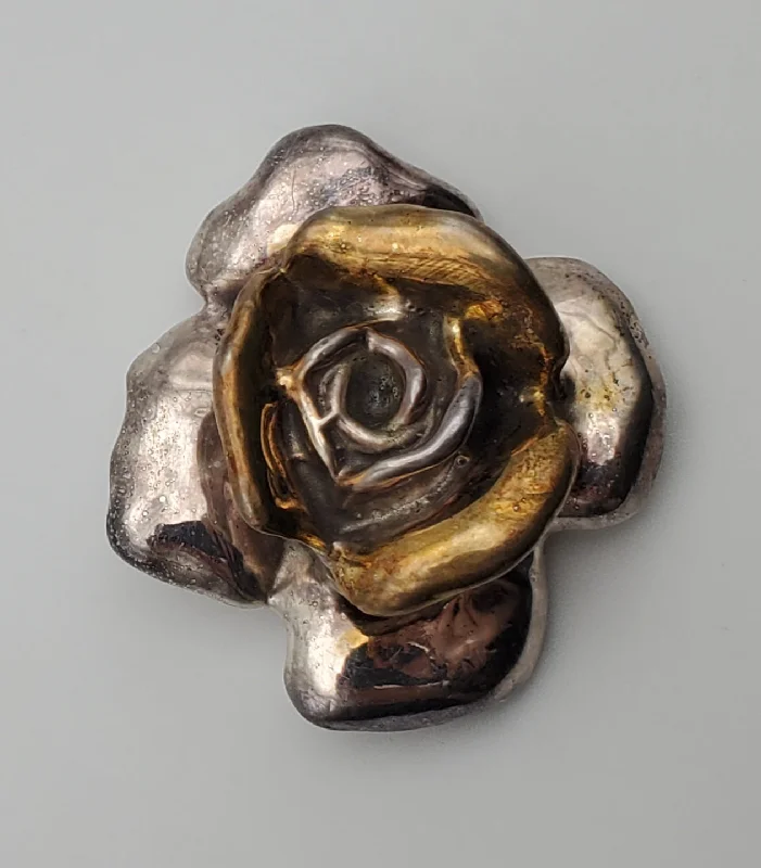 Simple Brooch with Sapphire Stones-Bold Vintage Sterling Silver Handmade Rose Brooch/Pendant