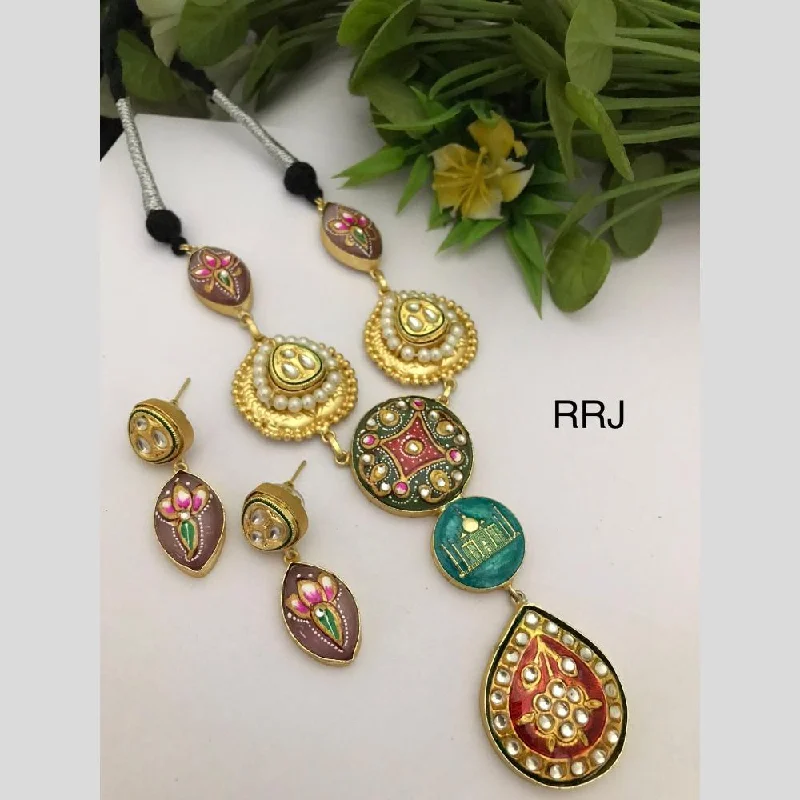 Classic Diamond Pendant Necklaces-FS Collection Gold Plated Multi Color Necklace Set