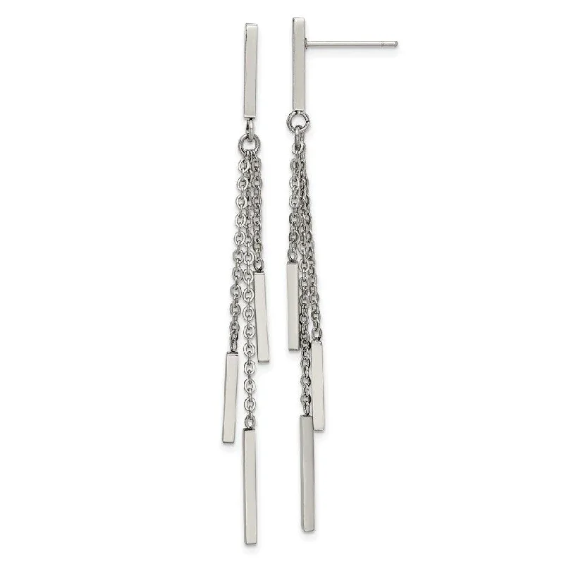 Glittery Earrings for Parties-Stainless Steel Polished Bar Post Dangle Earrings