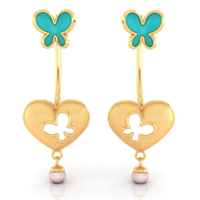 Silver Tassel Earrings-18k Heart-shaped Dangler Gold Earrings With Butterflies And Pearl Drop