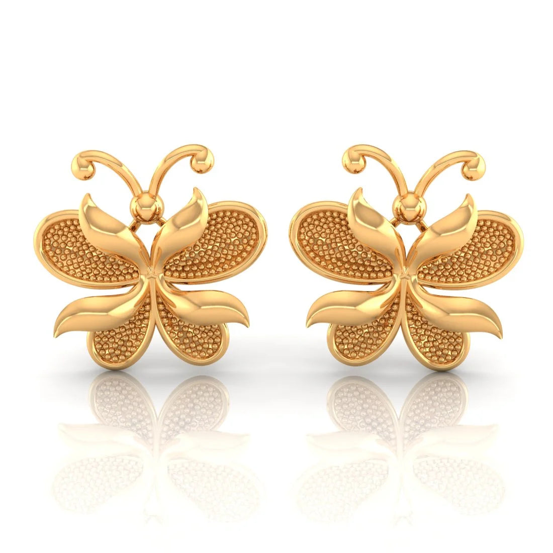 Minimalist Earrings for Everyday-22KT (916) Yellow Gold Butterfly Stud Earrings With Textured Detail