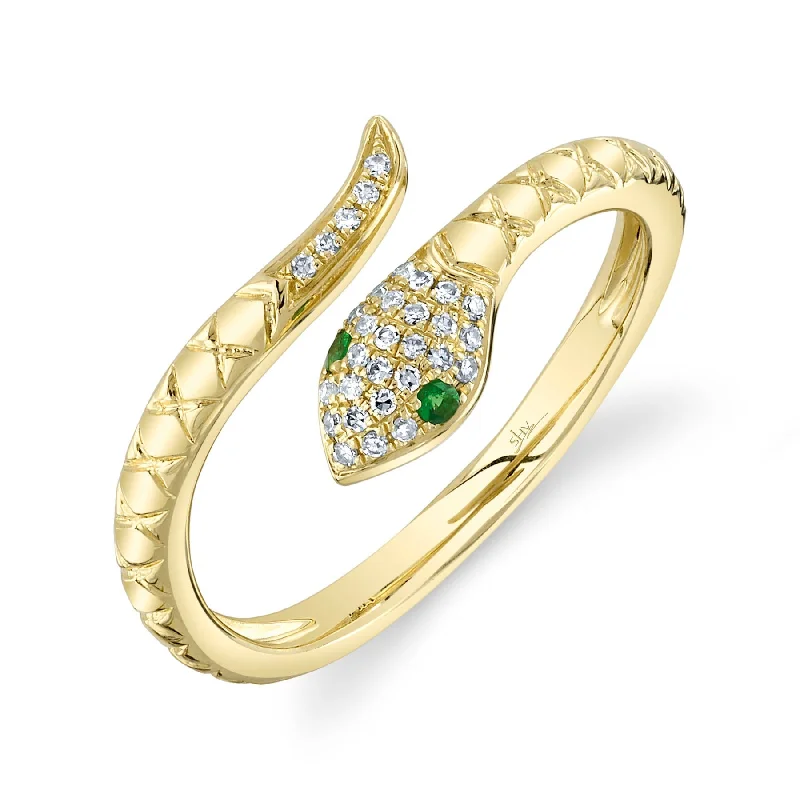 Emerald Engagement Rings-14K Yellow Gold Diamond & Green Garnet Snake Ring