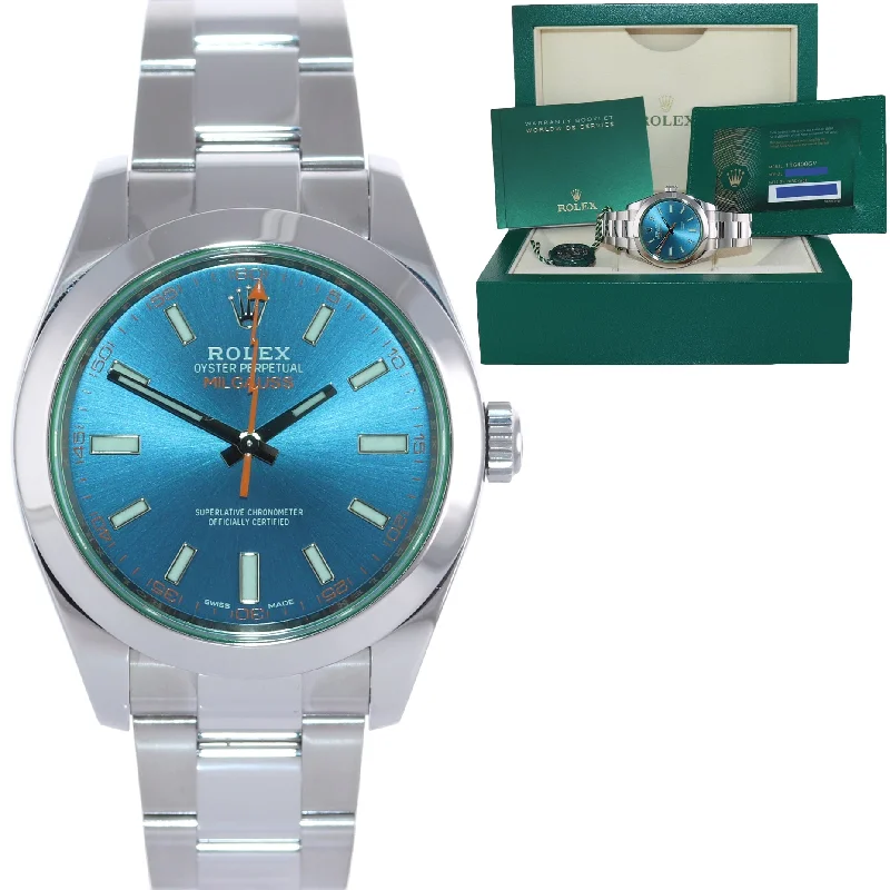 Women’s Solar Powered Watches-2020 NEW PAPERS Rolex Milgauss Blue Anniversary Green 116400GV Steel Watch Box