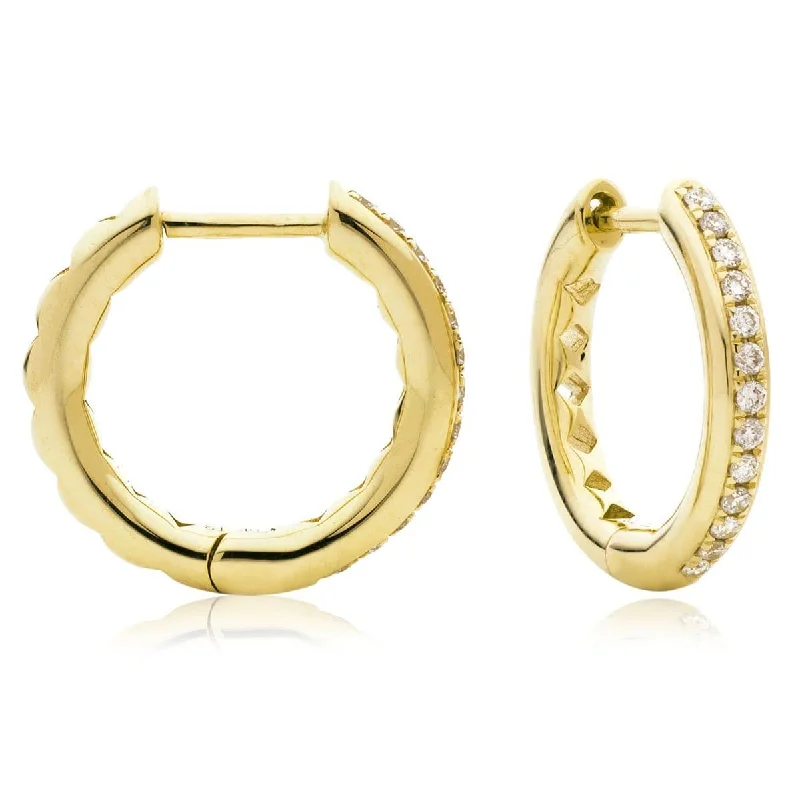 Swarovski Crystal Earrings-DIAMOND GRAIN SETTING HOOP EARRINGS IN 18K YELLOW GOLD