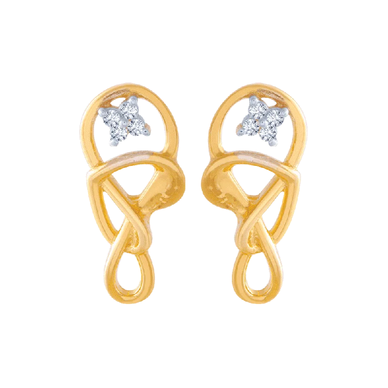 Cute Stud Earrings for Girls-14KT (585) Yellow Gold And American Diamond Stud Earrings For Women