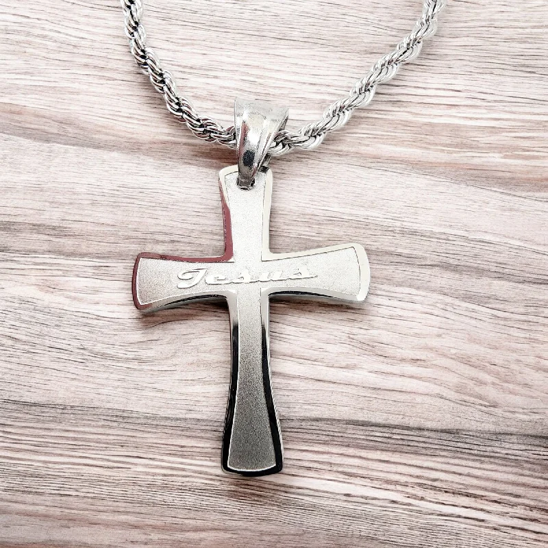 Turquoise Necklaces-Cross Jesus Stainless Steel Rope Chain Necklace