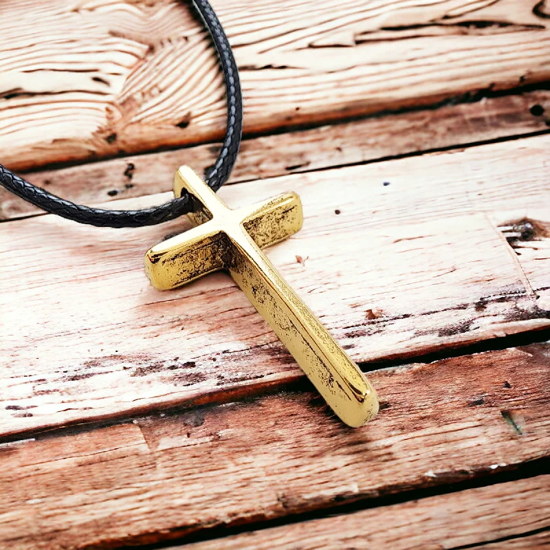 Layered Necklaces for Women-Cross Small Gold Finish Pendant Black Cord Necklace