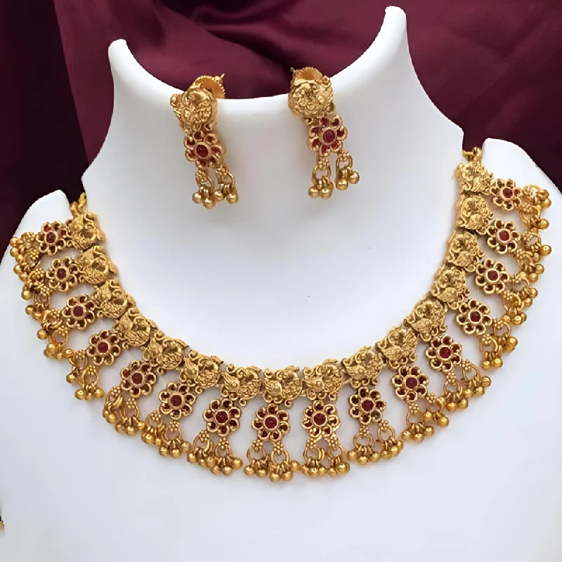 Gold-Plated Choker Necklaces-Joyful Jewel Art Matte Gold Plated Pota Stone Necklace Set