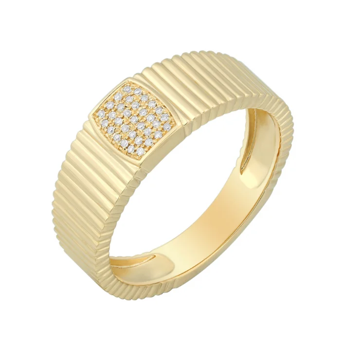 Handcrafted Engagement Rings-Five Row Striped Gold Dome Diamond Ring