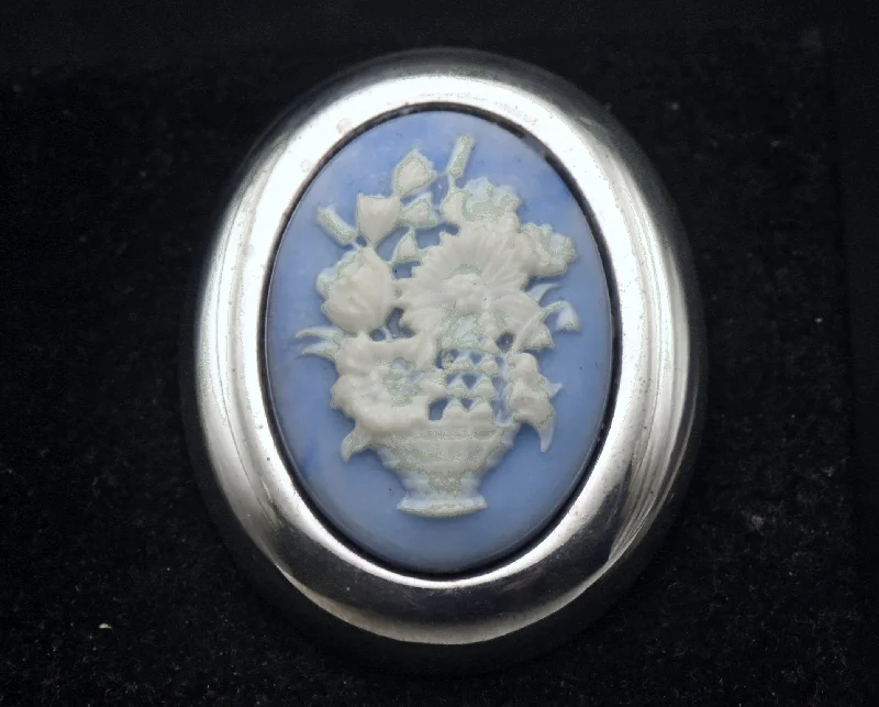 Elegant Brooch with Floral Motif-Milor - Vintage Sterling Silver Wedgwood Style Brooch/Pendant