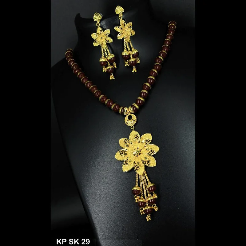 Nature-Inspired Pendant Necklaces-Mahavir Forming Gold Necklace Set - KP SK 29 SET