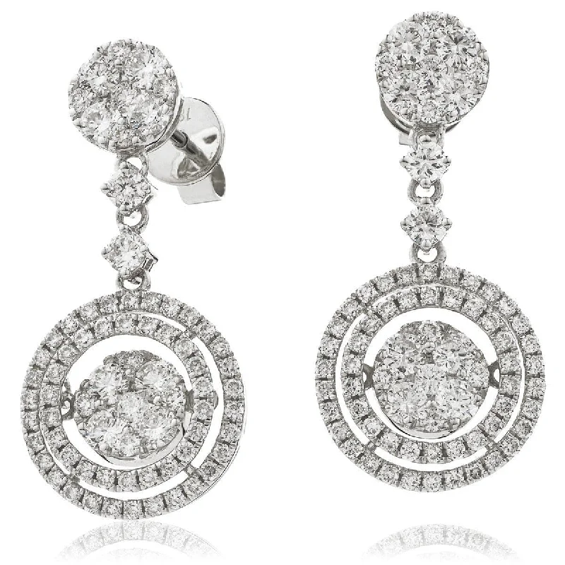 Elegant Long Earrings-DIAMOND FANCY MOVEABLE EARRINGS IN 18K WHITE GOLD