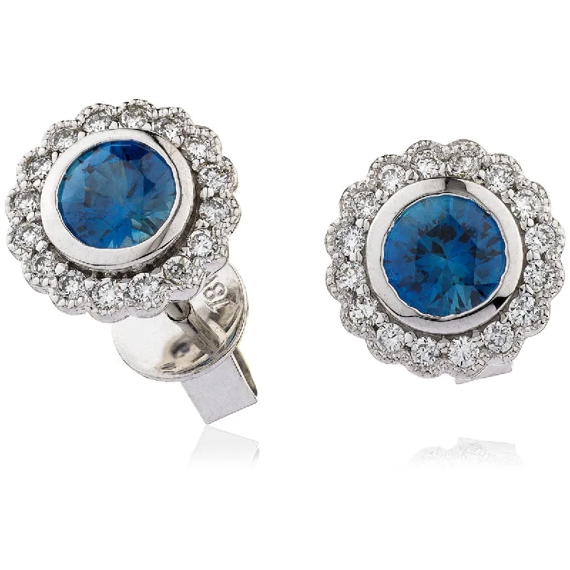 Gemstone Stud Earrings-SAPPHIRE HALO STUD EARRINGS