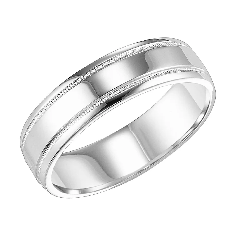 Fashion Rings for Women-6mm Comfort Fit 14K White Gold Wedding Band, Millgrain