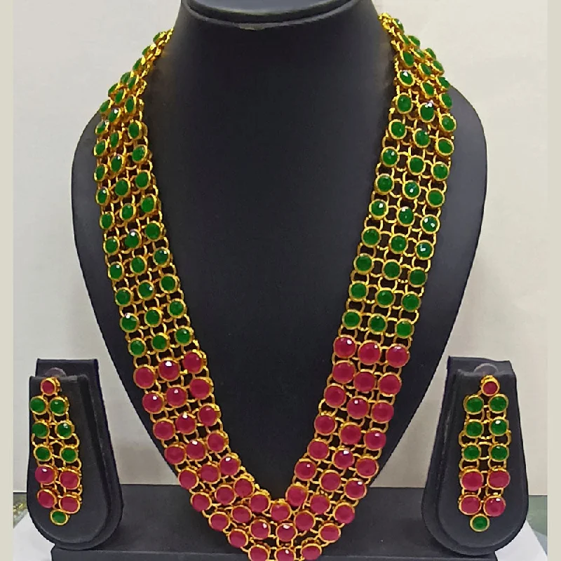 Colored Gemstone Necklaces-Manisha Jewellery Pota Stone Long Necklace Set