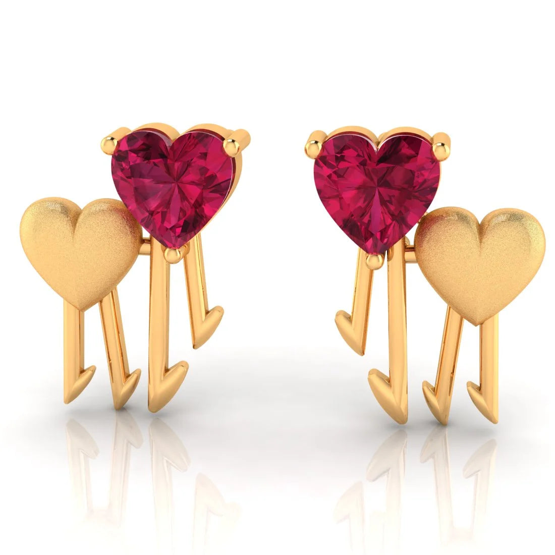 Round Earrings for Women-18k (750) Gold Earrings With Walking Hearts Design