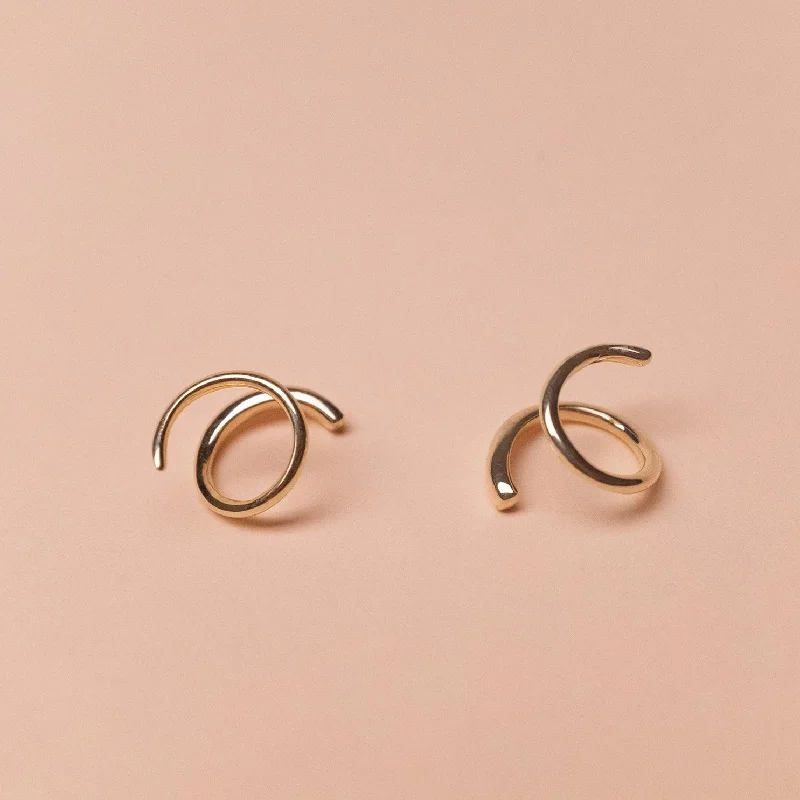 Simple Rose Gold Earrings-Spiral Insert Earrings, Solid 14k Gold, Single / Pair