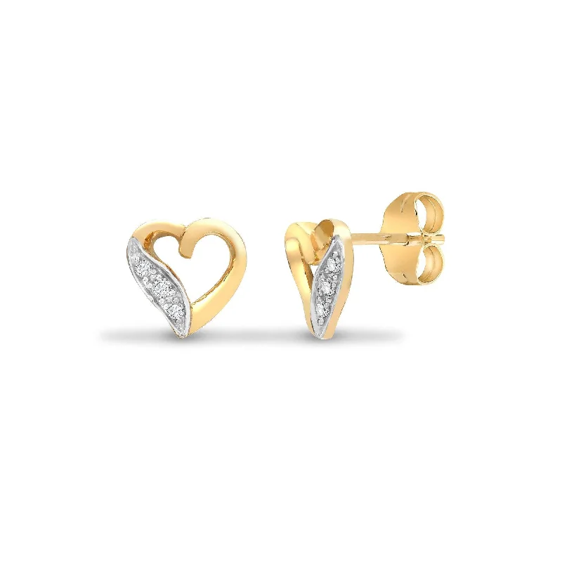 Layered Gold Earrings-DIAMOND HEART-SHAPED STUD EARRINGS IN 9K YELLOW GOLD