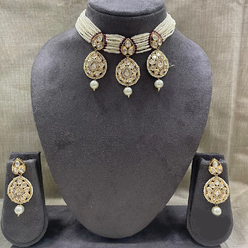 Stylish Charm Pendant Necklaces-Jyoti Arts Gold Plated Kundan Choker Necklace Set